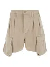 Cultura Beige Cargo Bermuda Shorts With Logo Patch In Denim Man In Neutrals