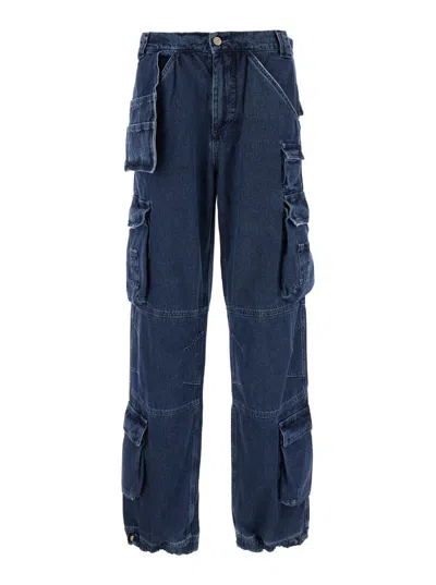 CULTURA BLUE CARGO PANTS WITH LOGO PATCH