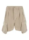 Cultura Beige Cargo Bermuda Shorts With Logo Patch In Denim Man In Beige