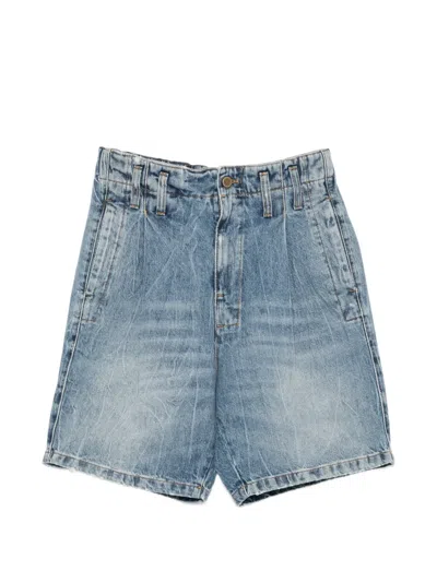 Cultura Pleated Acid-wash Shorts In Blue