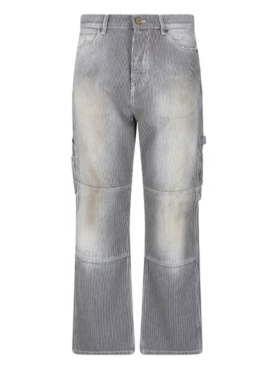 Cultura Relaxed Fit Denim Jeans With Vertical Pinstripe Pattern And Vintage Aesthetic In Gray