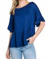 Culture Code Boat Neck Tiered Ruffle Sleeve Top In Ink Blue In Blue