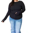 Culture Code Full Size Ribbed Round Neck Long Sleeve Top In Black In Black