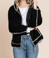 Culture Code Hoodie Contrast Binding Faux Fur Solid Jacket In Black In Black