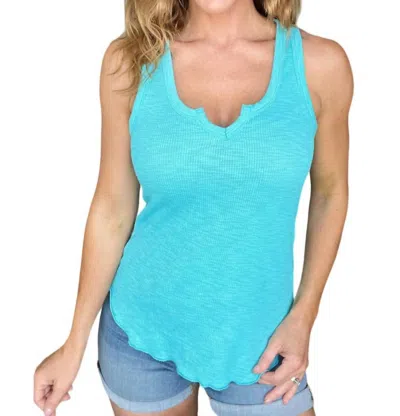 Culture Code Keyhole Neckline Ribbed Tank In Aqua In Blue