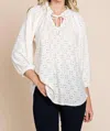 CULTURE CODE SHIRRED RAGLAN 3/4 SLEEVE TOP IN ECRU CREAM