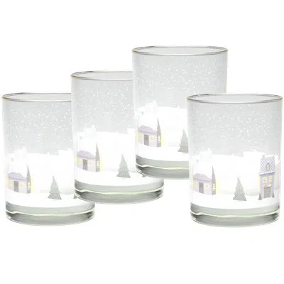 Culver 14-ounce 22k Gold Rim Dof Double Old Fashioned Glass Winter Village (set Of 4)