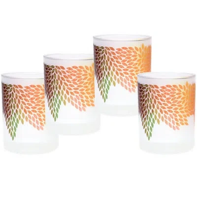 Culver 14-ounce Dof Double Old Fashioned Glass Autumn Leaves (set Of 4) In Orange