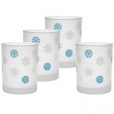 Culver 14-ounce Dof Double Old Fashioned Glass (set Of 4) - Snowflakes In Blue