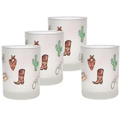 Culver 14-ounce Dof Double Old Fashioned Glass (set Of 4) - Western Icons In Brown
