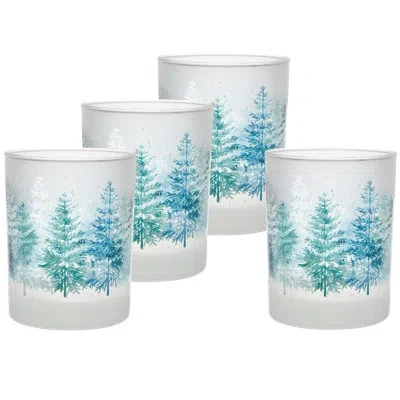 Culver 14-ounce Dof Double Old Fashioned Glass (set Of 4) - Winter Pines In Green