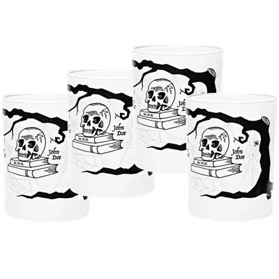 Culver 14-ounce Dof Double Old Fashioned Glass Spooky Notions  (set Of 4) In White