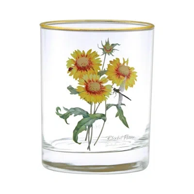 Culver Blanket Flower Dragonfly 22k Gold Rim 14 Oz. Whiskey Glass In Yellow