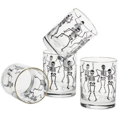 Culver Blue Dancing Skeletons 22k Gold Rim 14 Oz. Whiskey Glass In Black