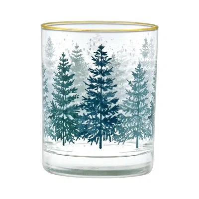 Culver Blue Winter Pine Trees 22k Gold Rim 14 Oz. Whiskey Glass