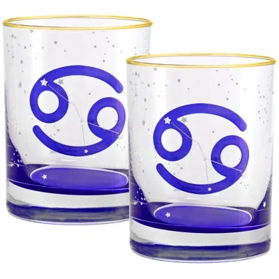 Culver Cancer Zodiac 14-ounce 22k Gold Rim Dof Double Old Fashioned Glass (cancer) In Blue