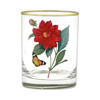 Culver Dahlia Butterfly 22k Gold Rim 14 Oz. Whiskey Glass In Red
