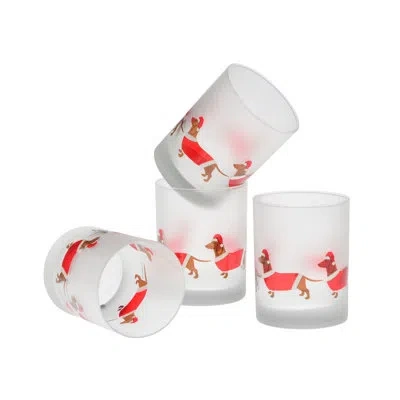 Culver Festive Santa Dachshund Dogs 14 Oz. Whiskey Glass In Red