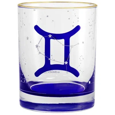 Culver Gemini Zodiac 14-ounce 22k Gold Rim Dof Double Old Fashioned Glass (gemini) In Blue