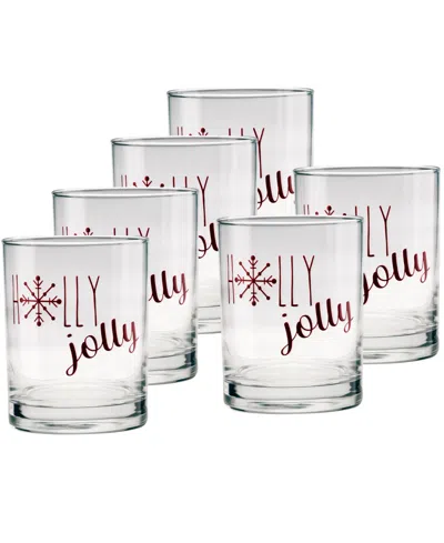 Culver Holiday Holly Jolly Double Old Fashioned Glasses, Set Of 6 In Transparent