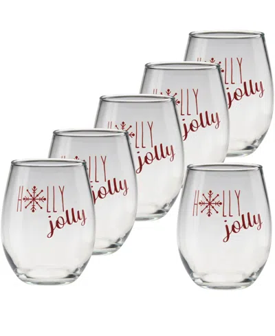Culver Holiday Holly Jolly Stemless Wine Glasses, Set Of 6 In Transparent