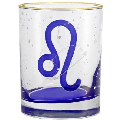 Culver Leo Zodiac 14-ounce 22k Gold Rim Dof Double Old Fashioned Glass (leo) In Blue