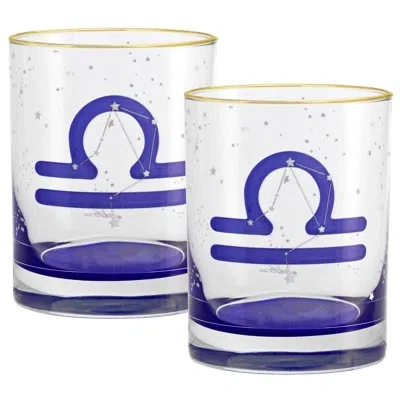 Culver Libra Zodiac 14-ounce 22k Gold Rim Dof Double Old Fashioned Glass (libra) In Blue
