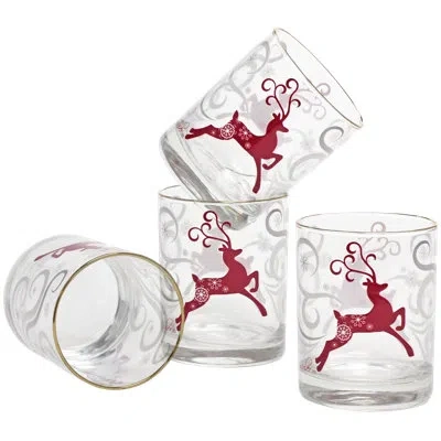 Culver Reindeer Swirl 22k Gold Rim 14 Oz. Whiskey Glass In Red