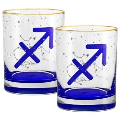 Culver Sagittarius Zodiac 14-ounce 22k Gold Rim Dof Double Old Fashioned Glass (sagittarius) In Blue