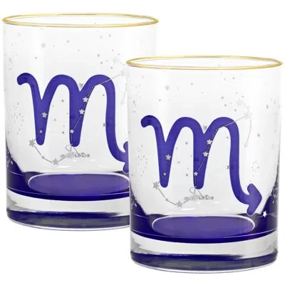 Culver Scorpio Zodiac 14-ounce 22k Gold Rim Dof Double Old Fashioned Glass (scorpio) In Blue
