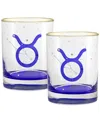 Culver Taurus Zodiac Double Old-fashioned Glass, Set Of 2 In Blue