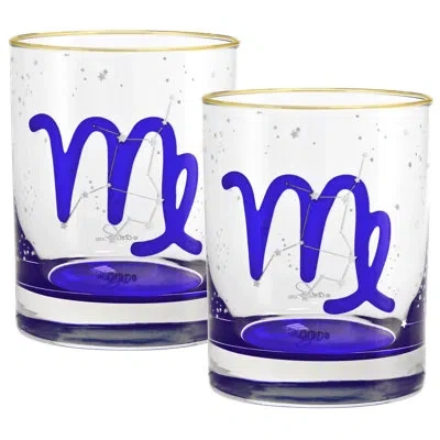 Culver Virgo Zodiac 14-ounce 22k Gold Rim Dof Double Old Fashioned Glass (virgo) In Blue