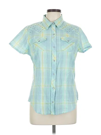 Pre-owned Cumberland Outfitters Short Sleeve Blouse In Blue