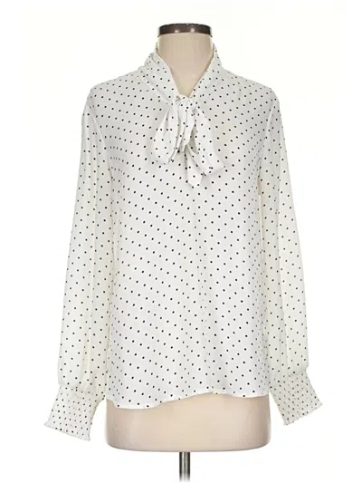 Pre-owned Cupcakes And Cashmere 3/4 Sleeve Top Ivory Polka Dots Pattern Boatneck Tops In White