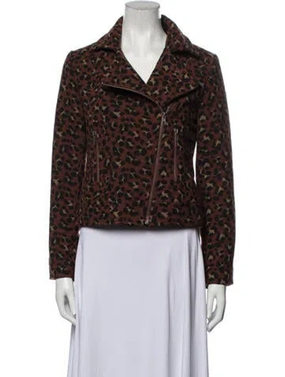Pre-owned Cupcakes And Cashmere Animal Print Biker Jacket W/ Tags In Brown