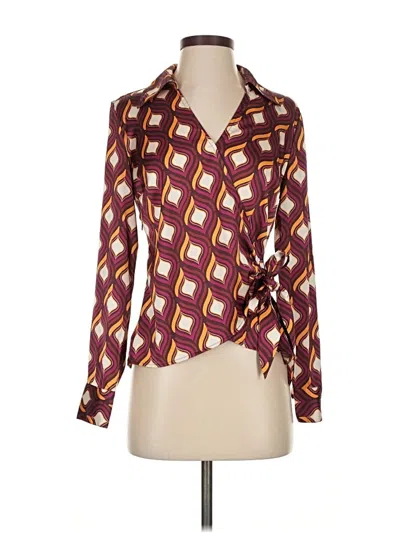 Pre-owned Cupcakes And Cashmere Long Sleeve Blouse In Burgundy