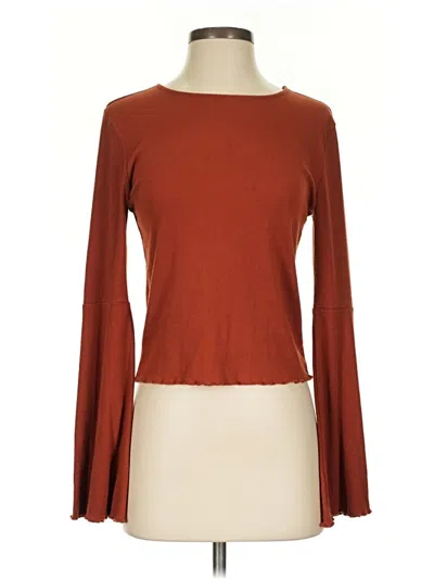 Pre-owned Cupcakes And Cashmere Long Sleeve Top Brown Boatneck Tops