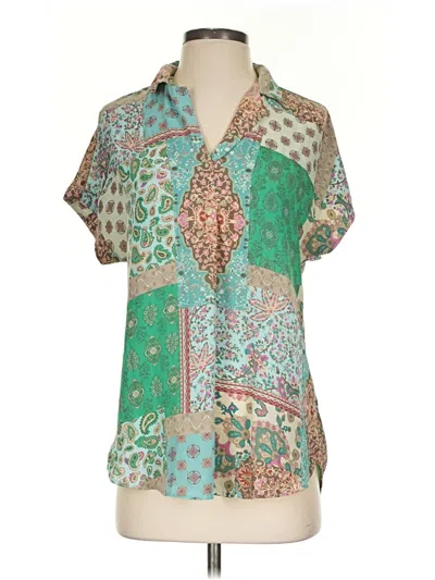 Pre-owned Cupcakes And Cashmere Short Sleeve Blouse In Green