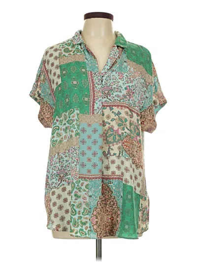 Pre-owned Cupcakes And Cashmere Short Sleeve Blouse In Green