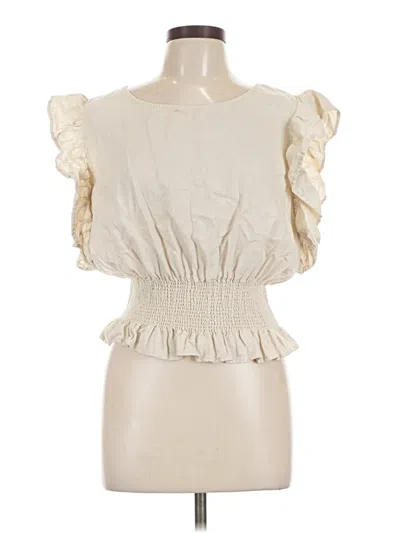 Pre-owned Cupcakes And Cashmere Short Sleeve Top Ivory Ruffles Neckline Tops