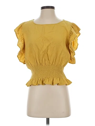 Pre-owned Cupcakes And Cashmere Short Sleeve Top Yellow Ruffles Neckline Tops