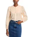 Cupio Lattice Bib Blouse In Macadamia