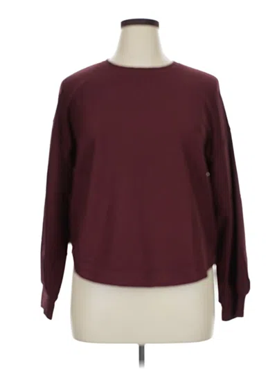 Pre-owned Cupio Long Sleeve Top Burgundy Solid Pattern Crew Neck Tops