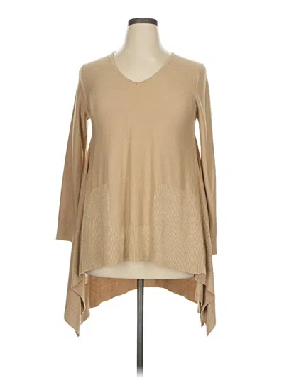 Pre-owned Cupio Long Sleeve Top Tan V-neck Tops