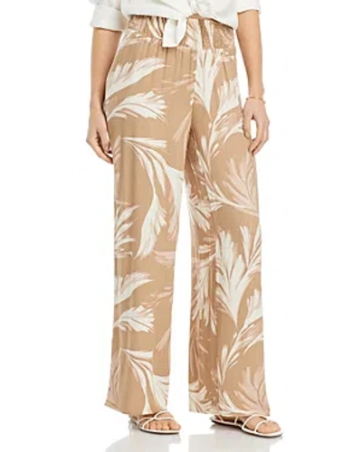 Cupio Printed Smock Waist Trousers In Tan Floating Feather