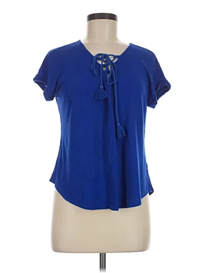 Pre-owned Cupio Short Sleeve Top Blue Keyhole Neckline Tops