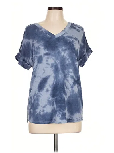 Pre-owned Cupio Short Sleeve Top Blue Tie-dye Pattern V-neck Tops