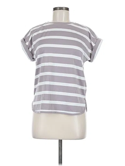 Pre-owned Cupio Short Sleeve Top Gray Stripes Pattern Mock Neckline Tops