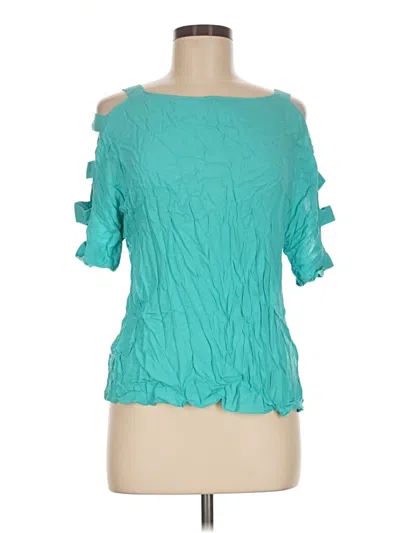 Pre-owned Cupio Short Sleeve Top Teal Cold Shoulder Neckline Tops