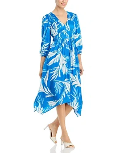 Cupio V Neck Pleated Dress In Blue Floating Feather ModeSens